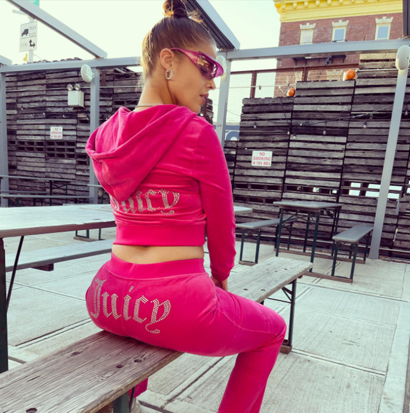 Women's Casual Two-Piece Tracksuit with Rhinestone Letter Hoodie and Loose Pants