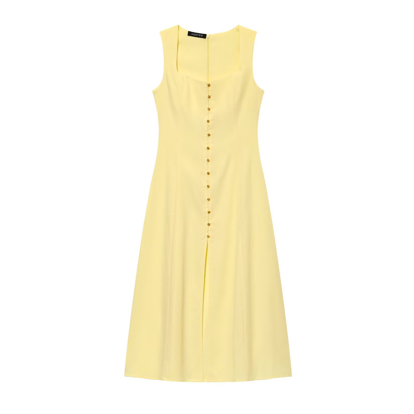 Women's Solid Midi A-Line Dress with Collar and Button Front