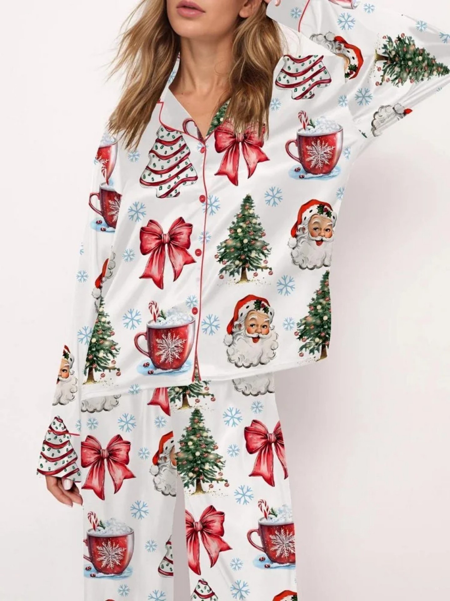 Women's Cuban Collar Long Sleeve Printed Top Set Casual Loungewear