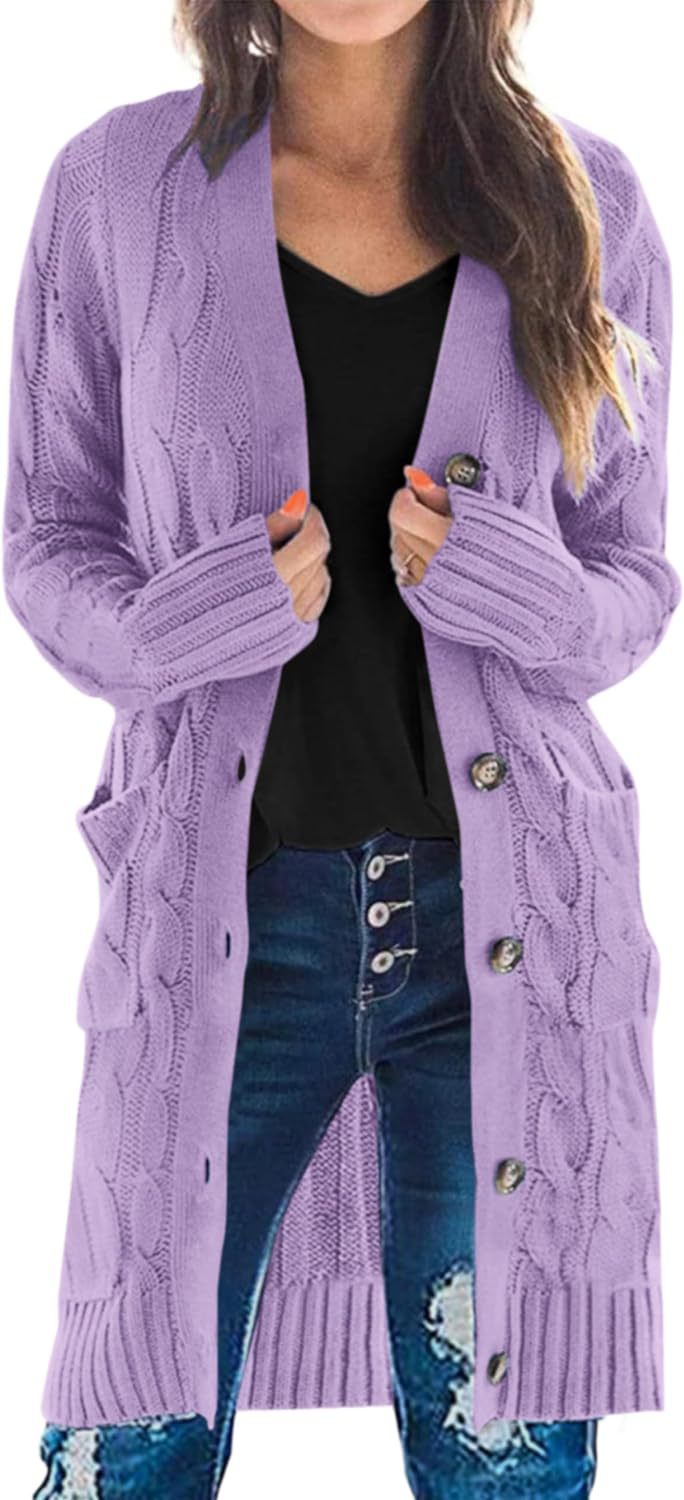 Solid Cable-Knit Long Cardigan with Pockets