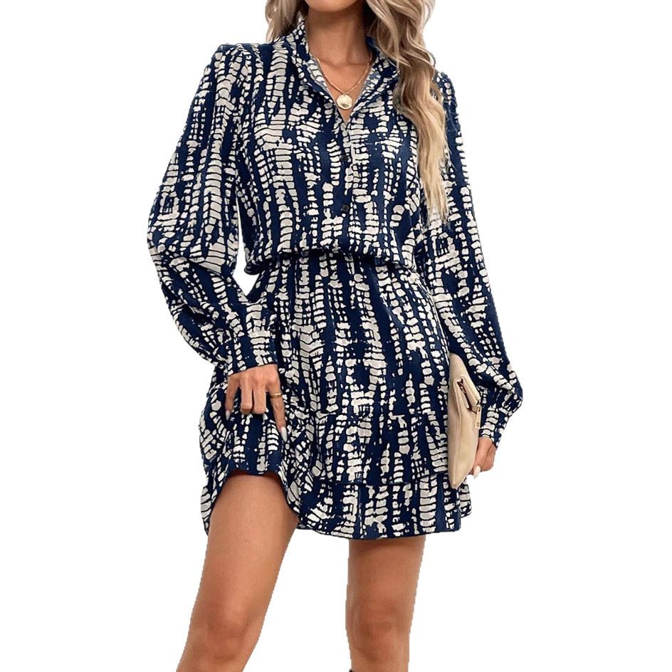 Women's Slim Fit Long Sleeve V-Neck Ruffle Dress