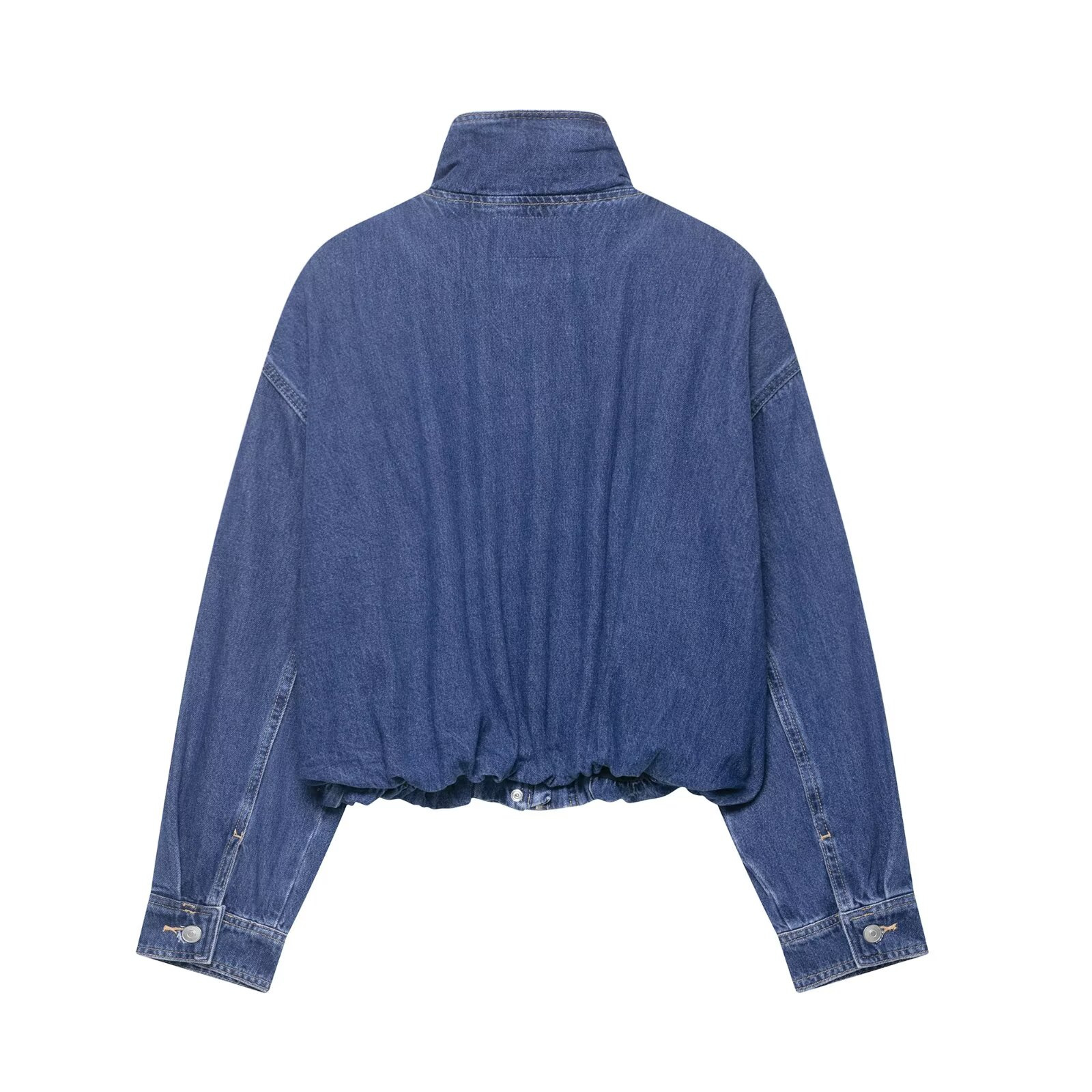 Women's Casual Denim Jacket Stand Collar Zip-Up Loose Fit Blue