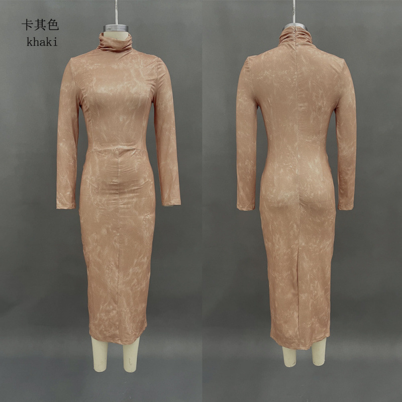 Women's Slim Fit Long Sleeve Bodycon Midi Dress Half Turtleneck