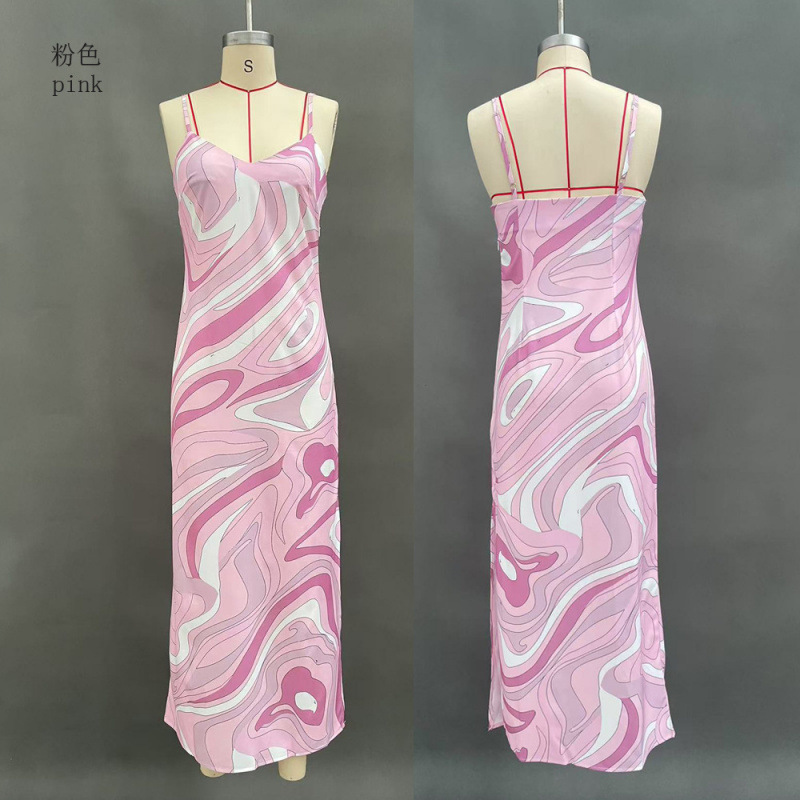 Women's Printed V-Neck Slit Cami Dress