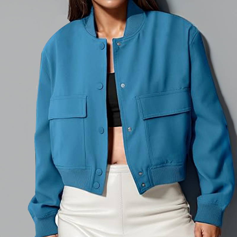 Women's Round Neck Single-Breasted Solid Color Long-Sleeve Jacket