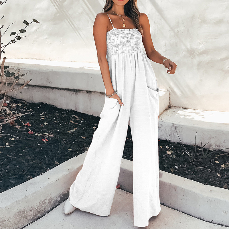 Women's Ruched Bandeau Sleeveless Jumpsuit Solid High Waist