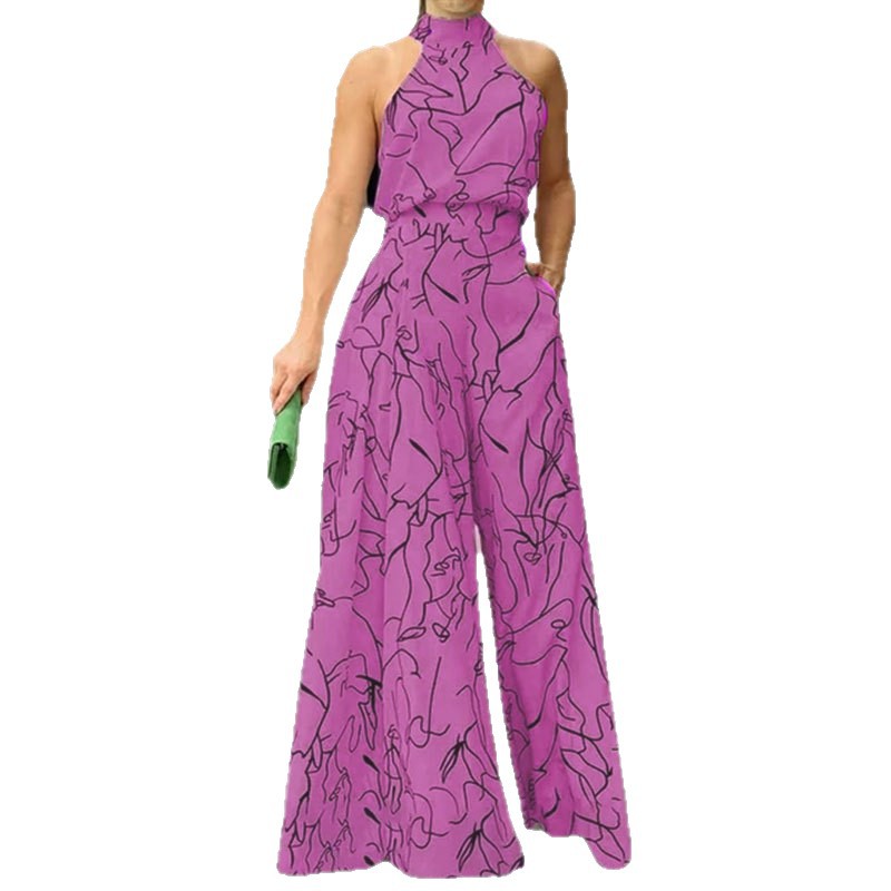 Women's Printed Sleeveless Wide-Leg Jumpsuit Slim Fit