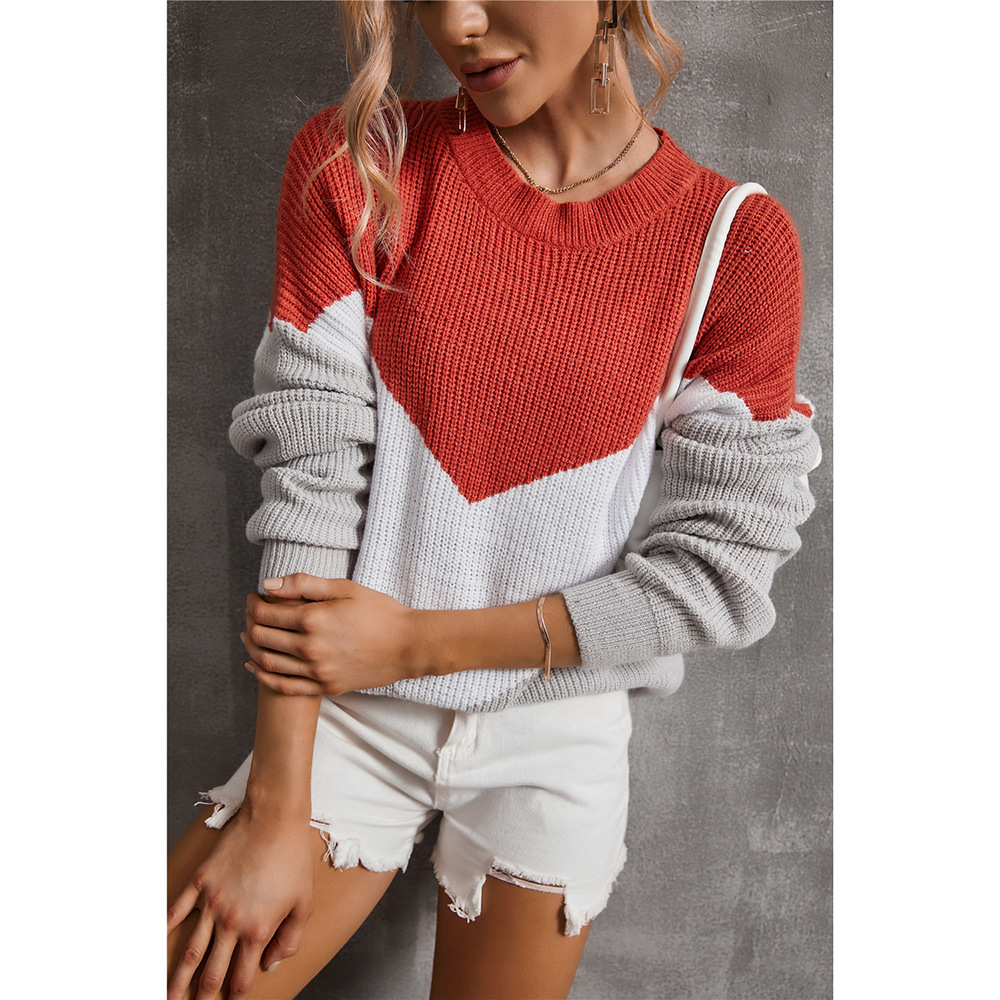 Women's Color-Block Crewneck Pullover Sweater
