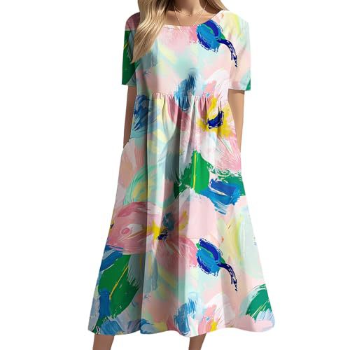 Women's Floral Print Ruched Midi Dress Short Sleeve Crew Neck