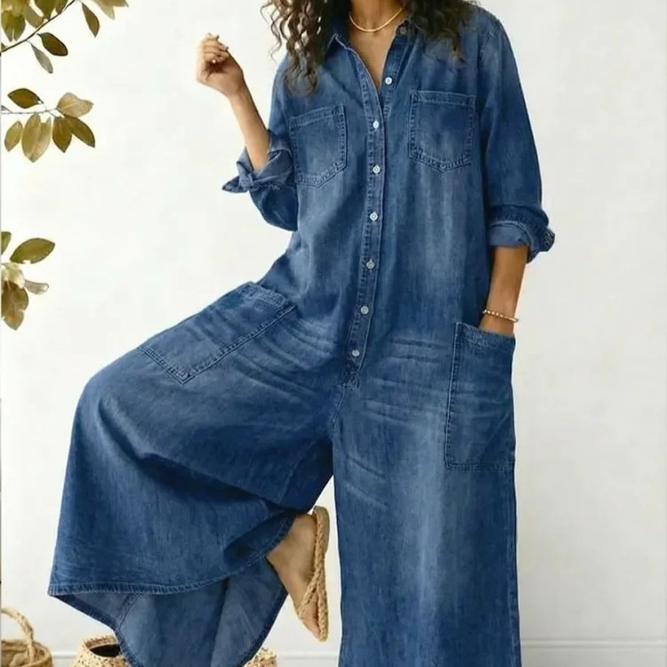 Women's Button-Front Long Shirt Dress Loose Fit