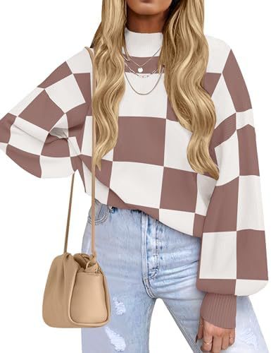 Women's Striped Ribbed Knit Turtleneck Long Sleeve Loose Pullover Sweater