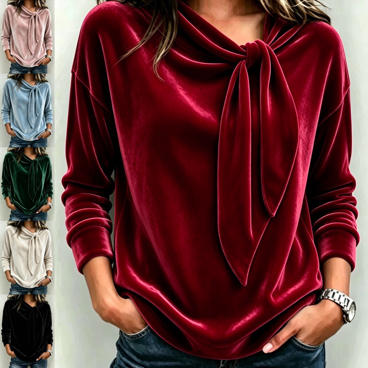 Velvet Bow Sweater Women's Pullover