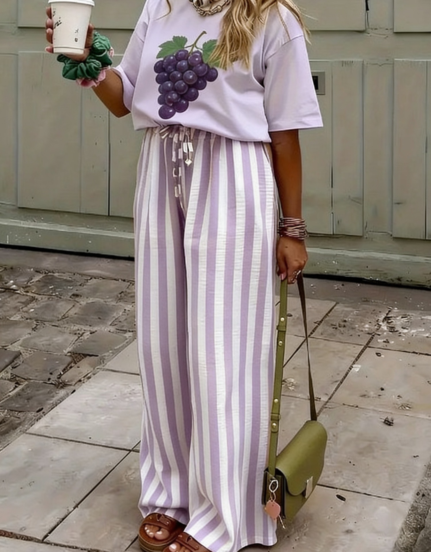 Women's Loose Straight-Leg Striped Print Pants Casual Colorblock