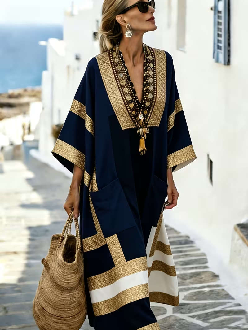 Women's Boho A-Line Midi Dress with 3D Print