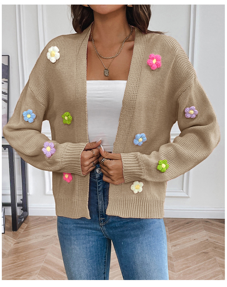 Hand-Crochet Floral Knit Cardigan Sweater Coat Women's Loose Relaxed Fit