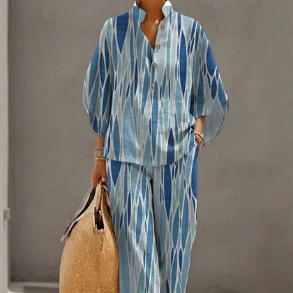 Women's Polka Dot Floral Print Long Sleeve Button-Up Top Set