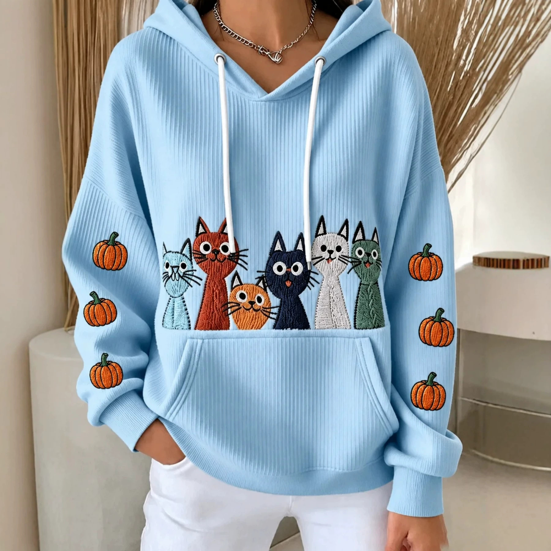 Halloween Pumpkin Cat 3D Print Women's Casual Hoodie