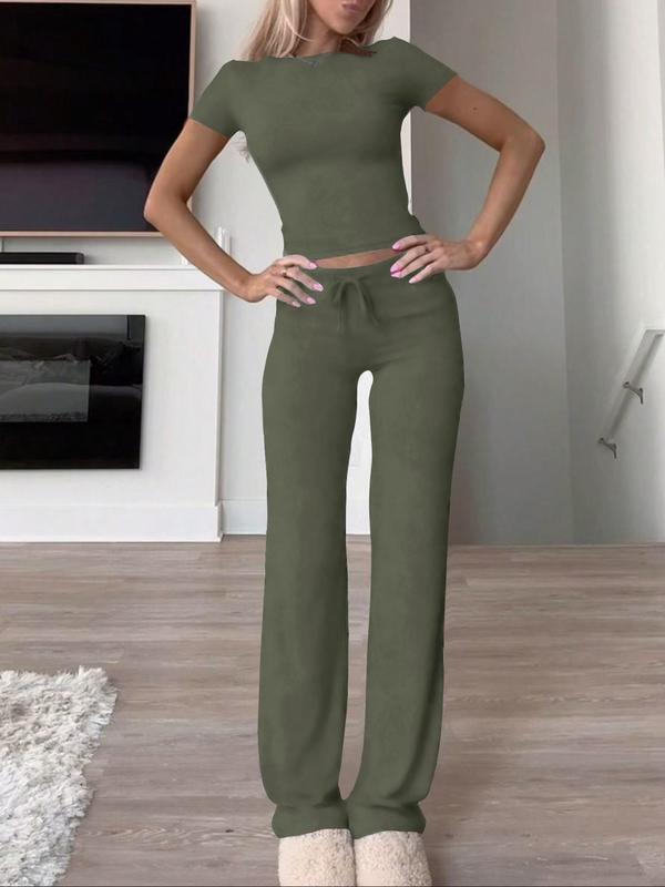 Women's Casual Two-Piece Set Short Sleeve Top & Long Pants