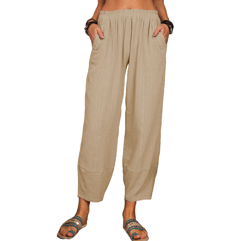 Women's Solid Cotton-Linen Wide-Leg Harem Pants Casual Loose Fit