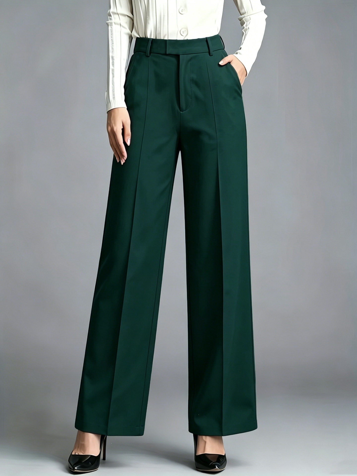 High-Waist Straight-Leg Drapey Dress Pants for Work