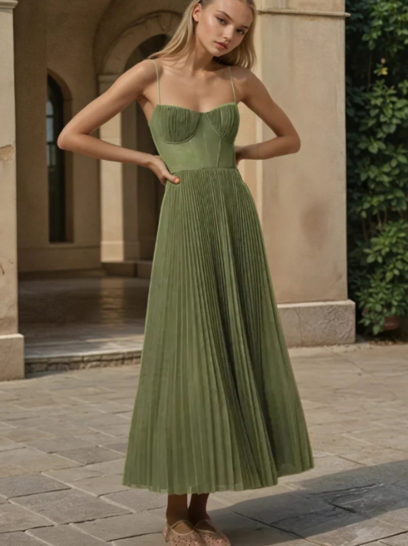 Women's Backless Deep V-Neck Sexy Midi Dress for Prom & Bridesmaid