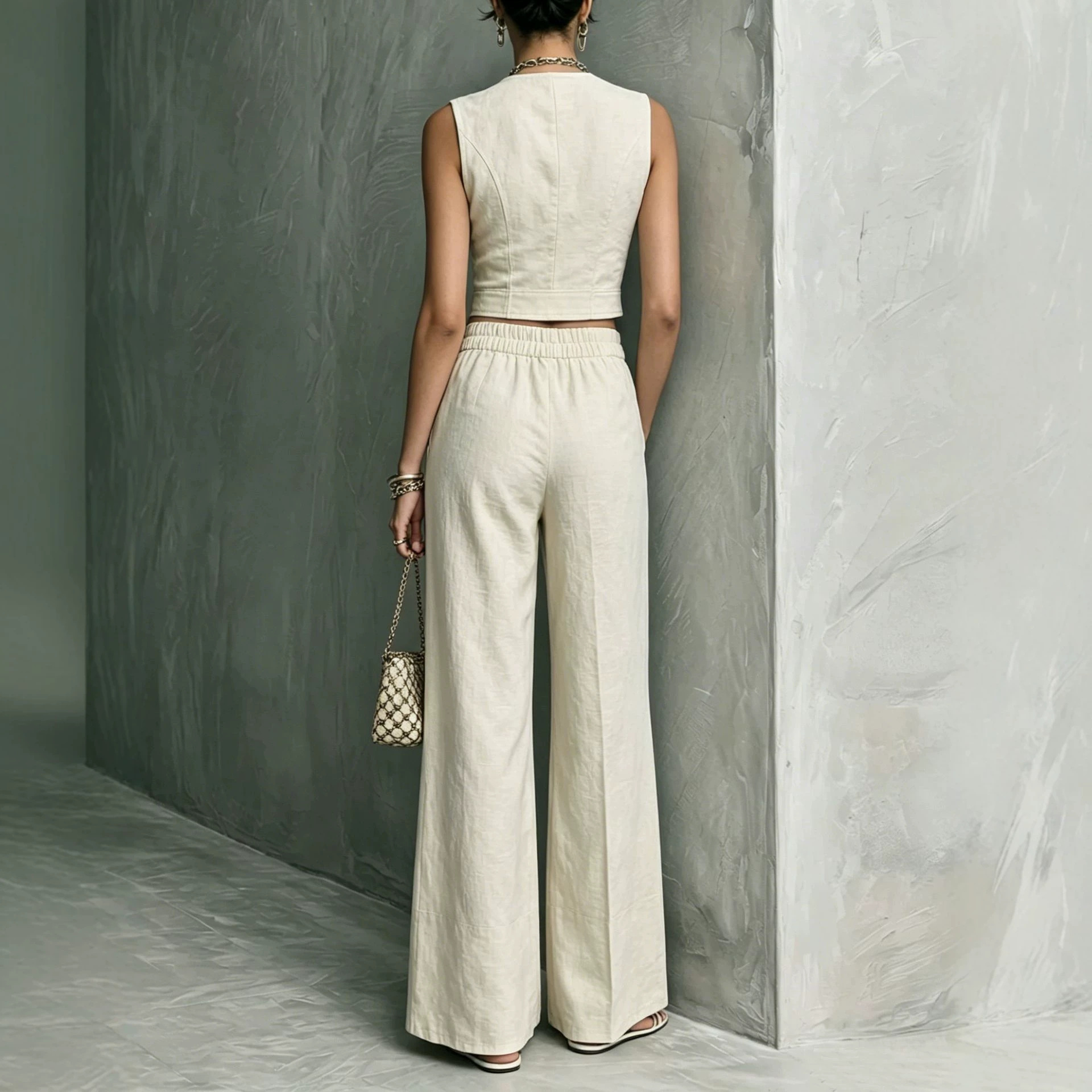 Women's Sleeveless Top and Straight-Leg Pants Set Casual Elegant