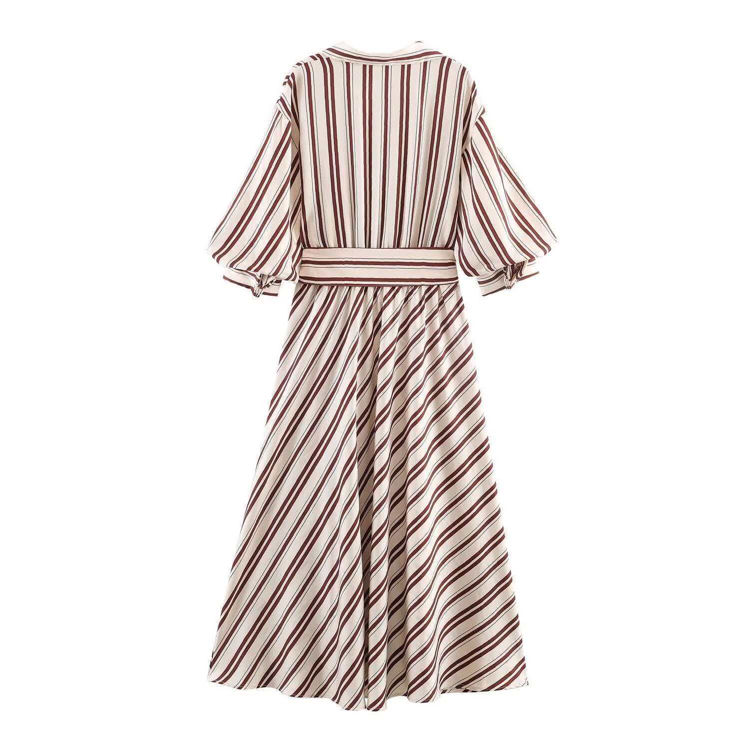 Striped Midi Dress with Belt