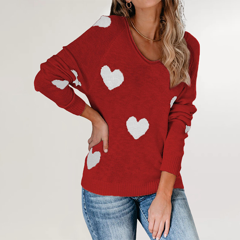 Women's Loose Heart V-Neck Knit Sweater