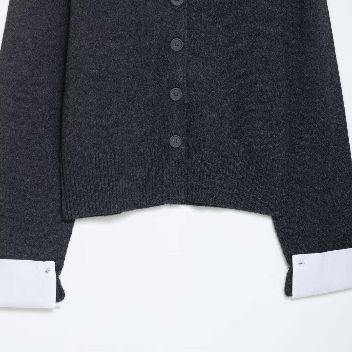 Color-Block Crewneck Long-Sleeve Knit Cardigan