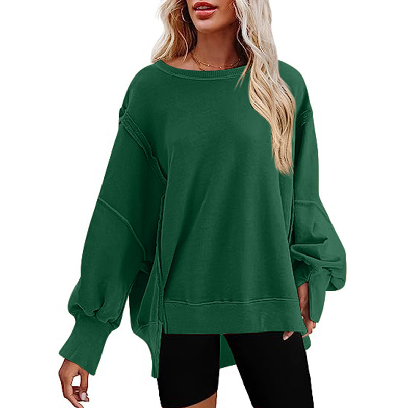 Women's Oversized Crewneck Sweatshirt with Side Slit Long Sleeves