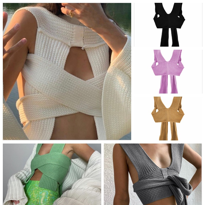 Sexy Cross-Front Knit Cami Top Slim Fit