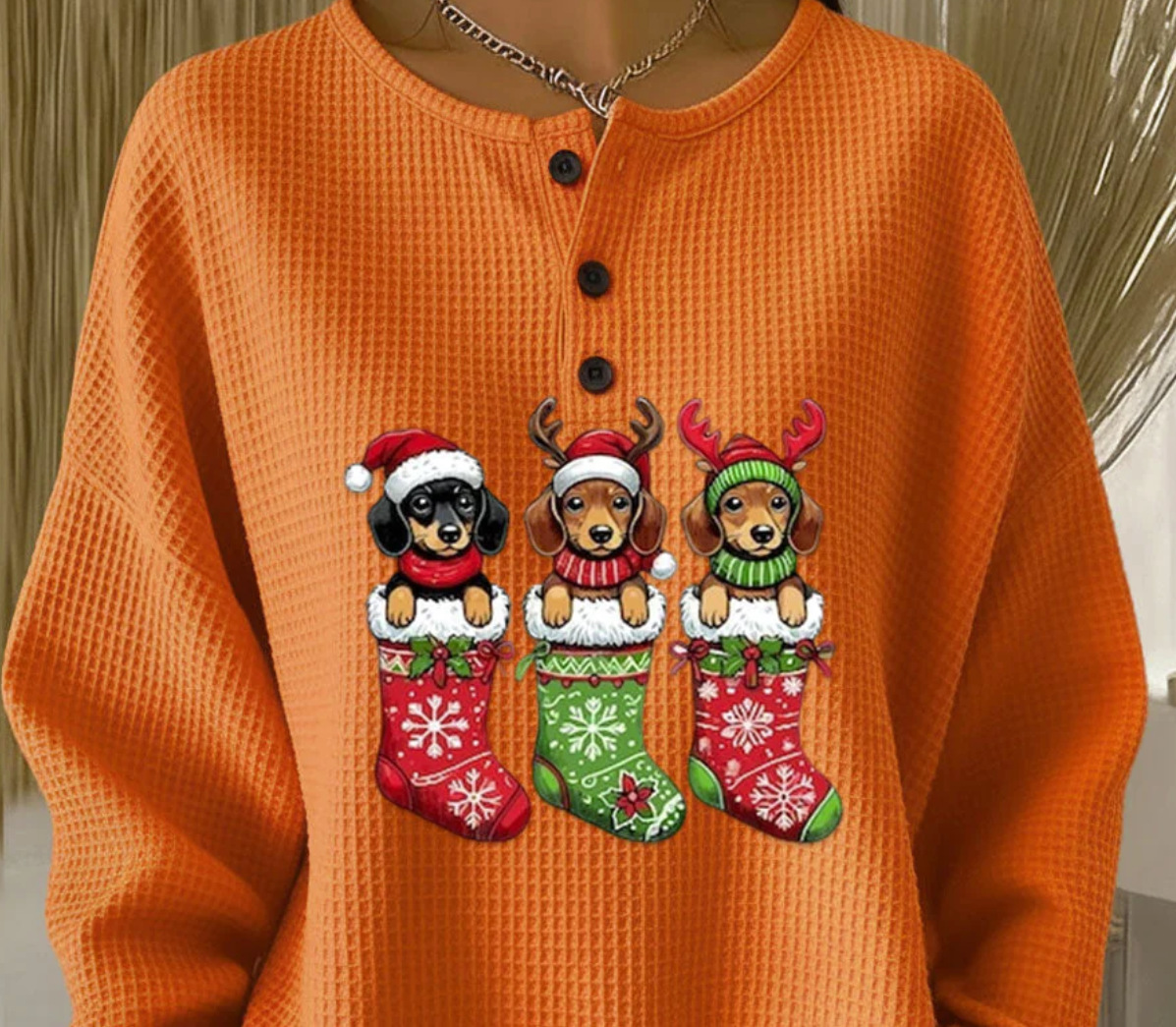 Women's Christmas Floral Print Button Sweatshirt