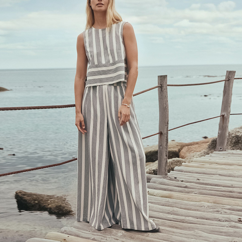Women's Casual Wide-Leg Pants and Long-Sleeve Crewneck Top Two-Piece Set
