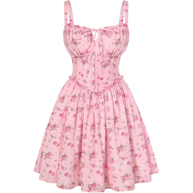 Elegant Floral Midi Dress Women's Slimming A-Line Sleeveless