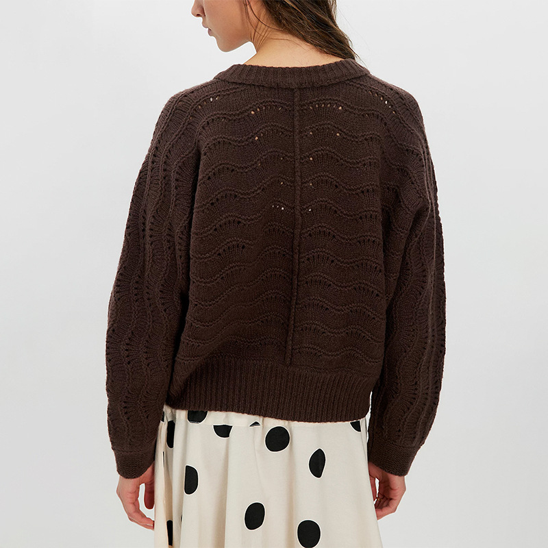 Women's Casual Knit Cardigan Sweater, Loose Fit Crew Neck Long Sleeve