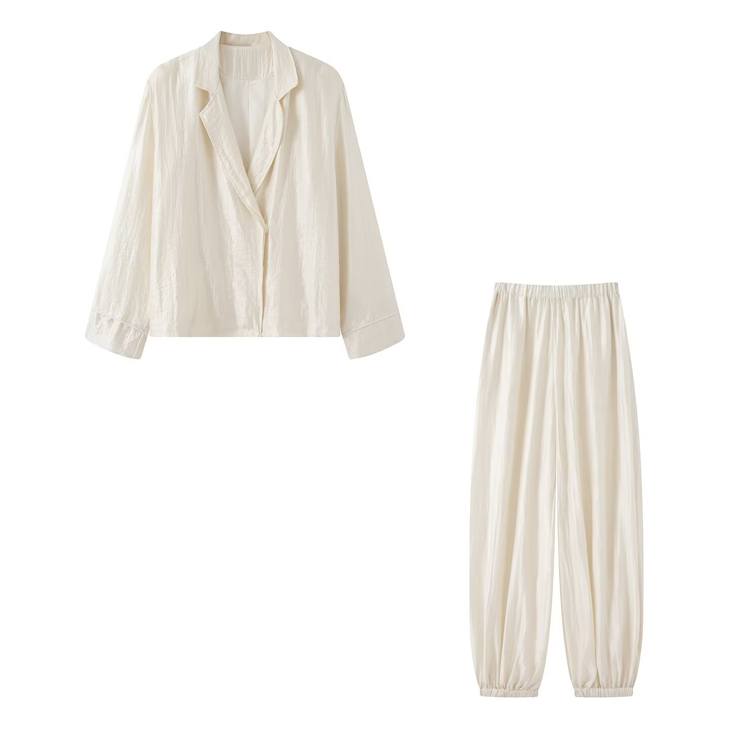 Satin Blazer and Elastic Waist Pants Set