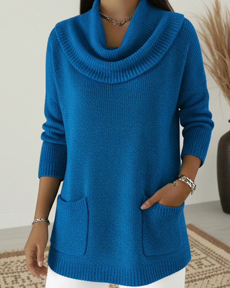 Women's Solid Color Pocket Long Sleeve Sweater