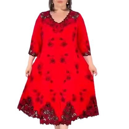 Women's Plus Size Floral Print A-Line Midi Dress V-Neck Short Sleeve Loose Fit