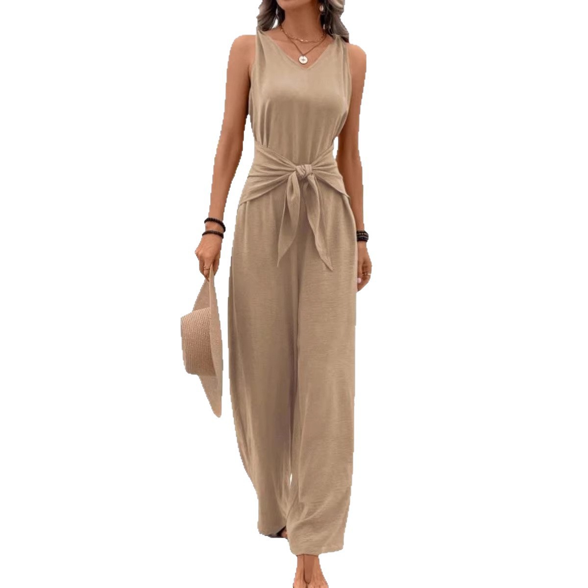 V-Neck Sleeveless Twist Wide-Leg Jumpsuit