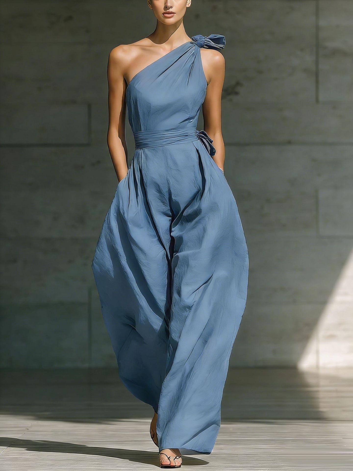 Women's Summer Sleeveless One-Shoulder Wide-Leg Jumpsuit