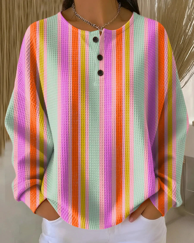 Women's Plaid Tree Floral Polka Dot Print Button Sweatshirt