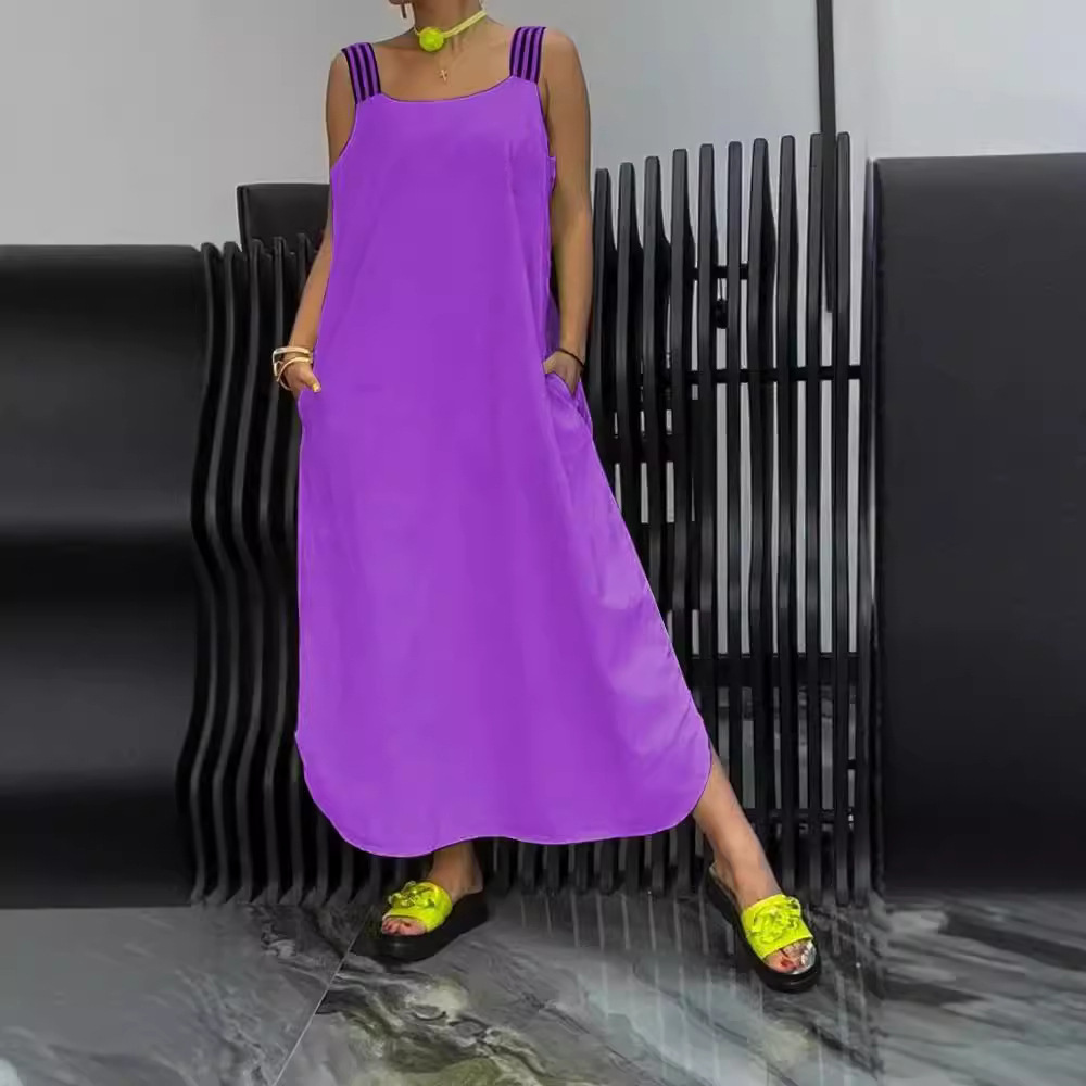 Women's Sleeveless Suspender Dress Summer Loose Casual Long Dress