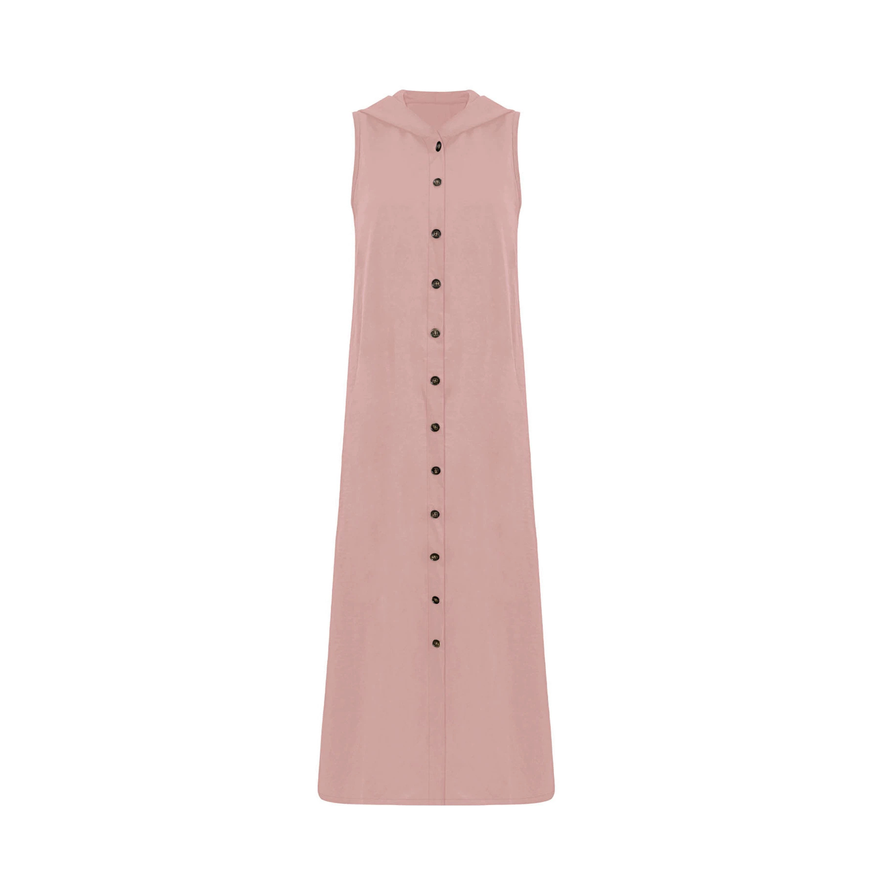 Solid Hooded Sleeveless Dress with Button-Front Cardigan