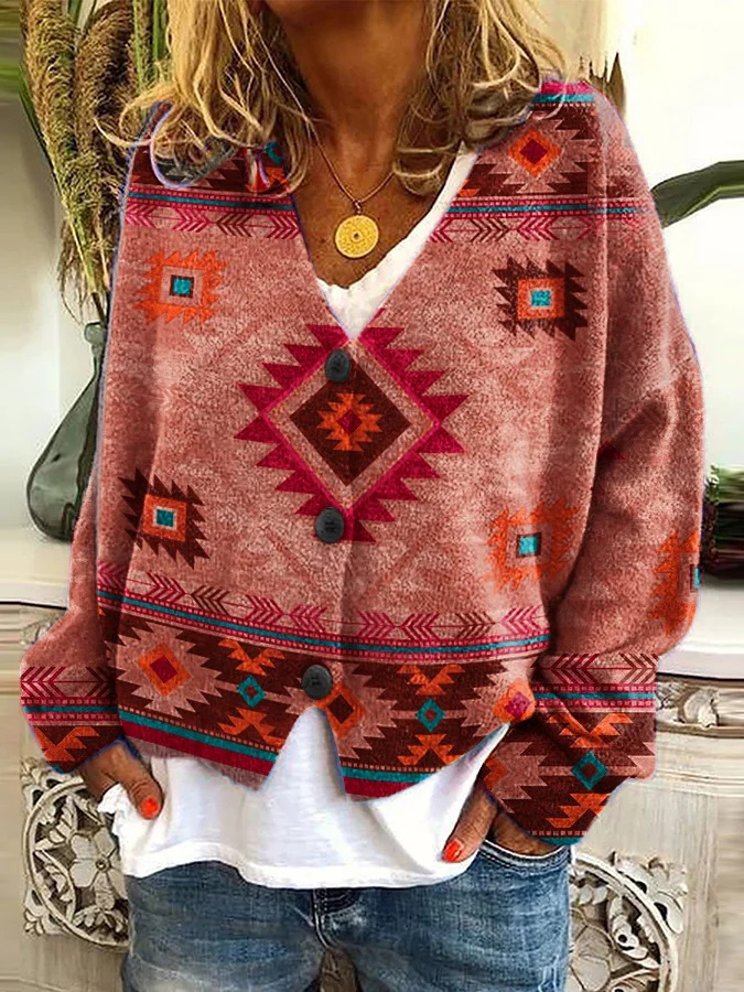 3D Print Open-Front Cardigan Soft Knit Women's Casual Wrap Sweater