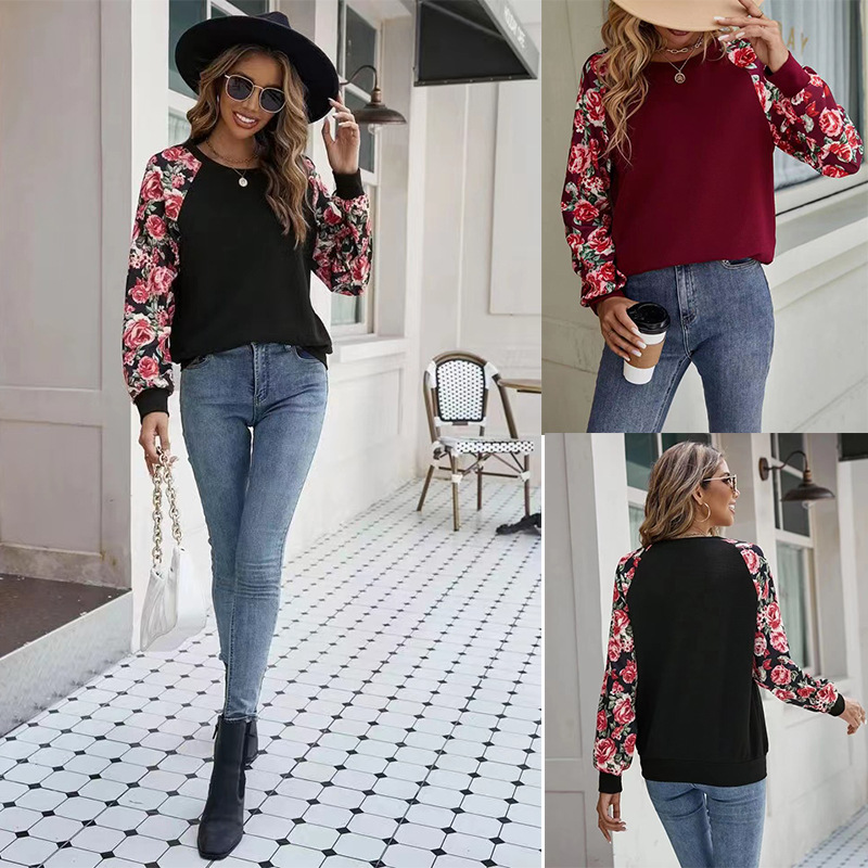 Printed Patchwork Casual Pullover Hoodie Women's Top
