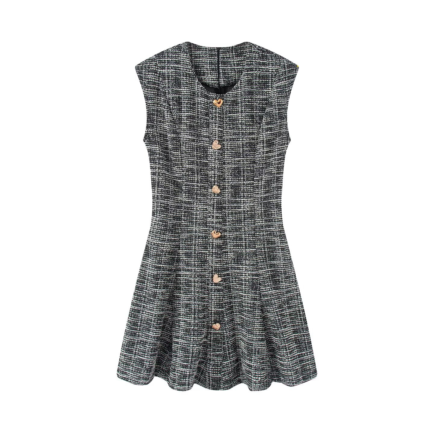 Women's Tweed Sleeveless Dress Elegant Straight Fit Gray