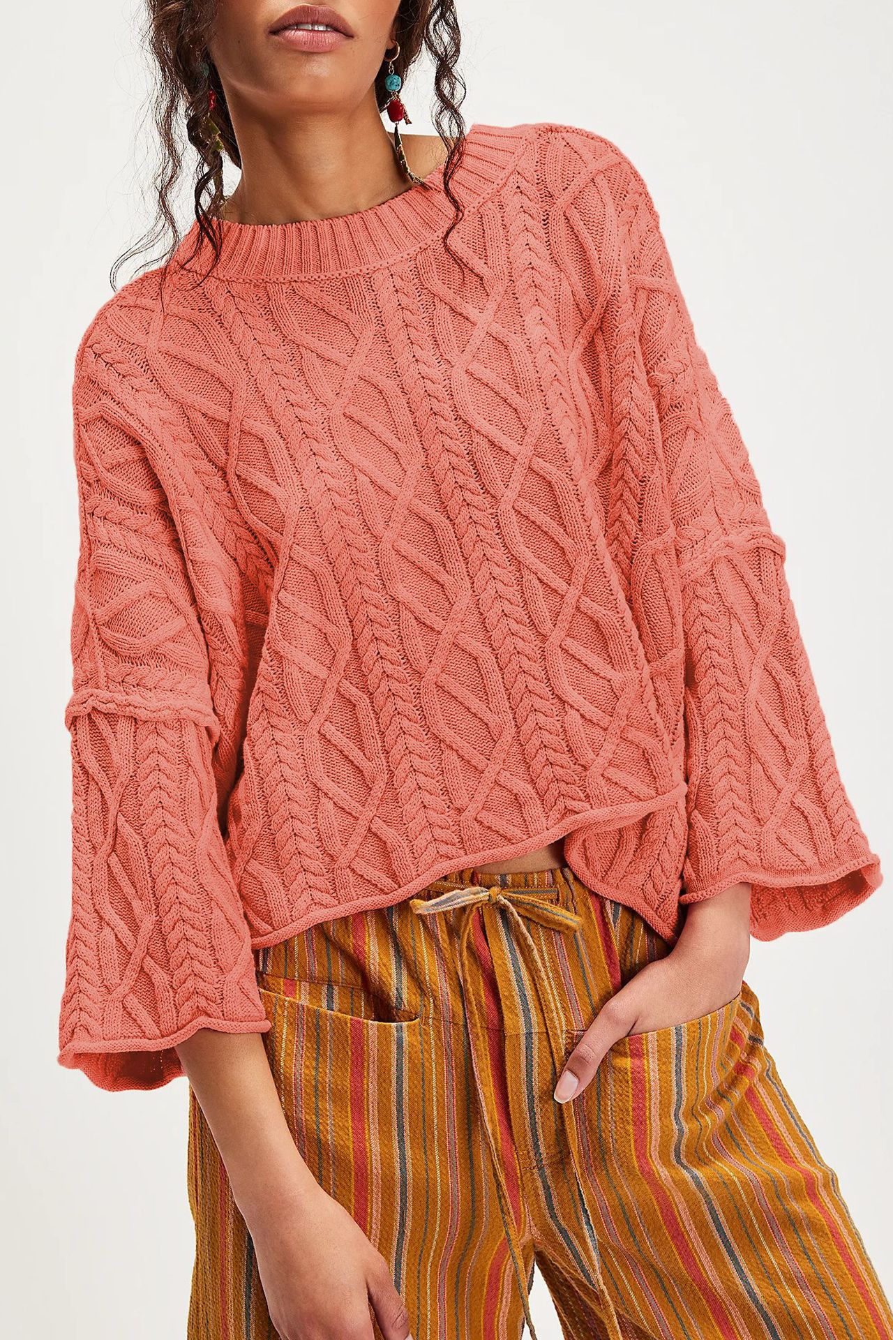 Women's Cropped Crewneck Knit Sweater