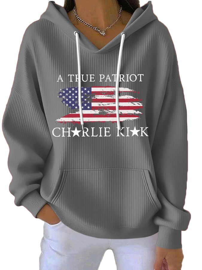 Women's Striped Hooded Long-Sleeve Sweatshirt with Cartoon Digital Print