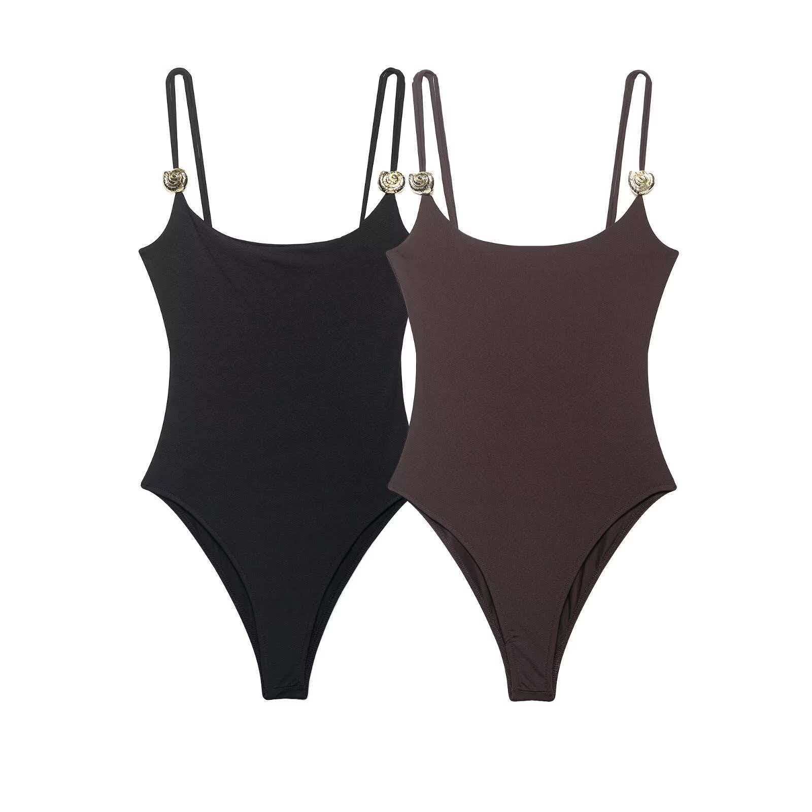 Women's Sexy Slim-Fit Metal Buckle Cami Bodysuit