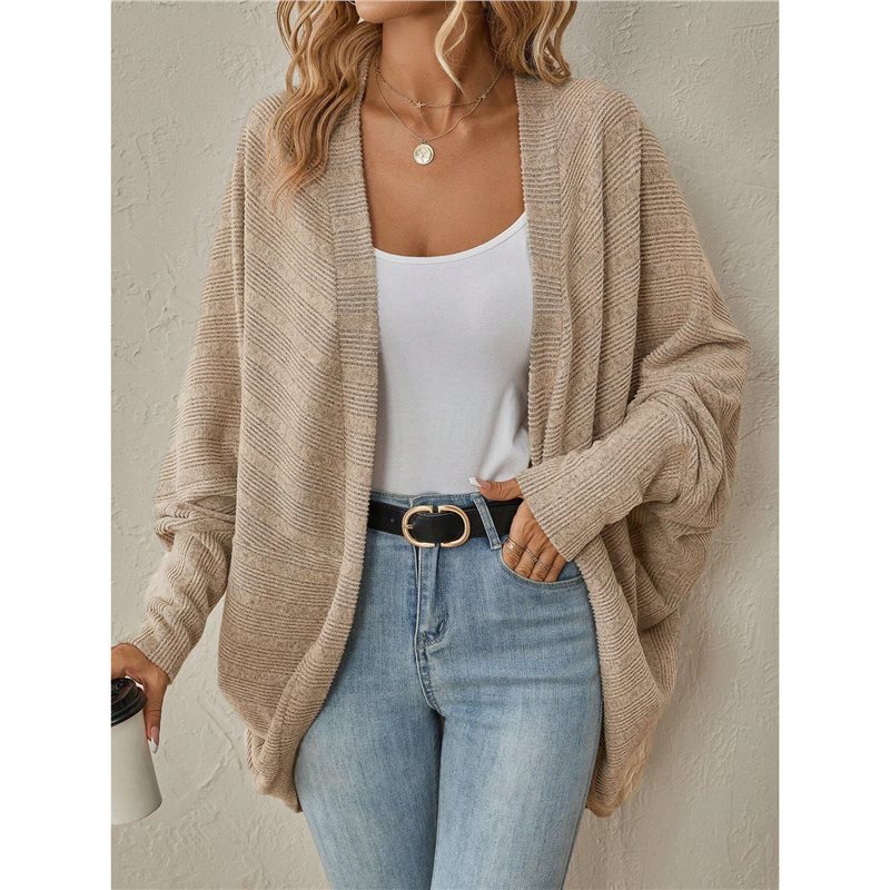 Women's Solid Color Midi Knit Cardigan V-Neck Long Sleeve